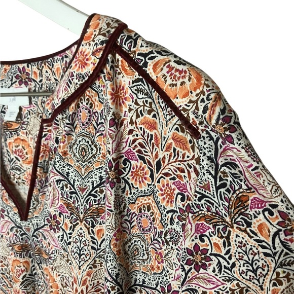 J. Jill Boho Velvet Piped Trim Long Sleeve Blouse Floral Tapestry Mature 2X - Picture 3 of 6